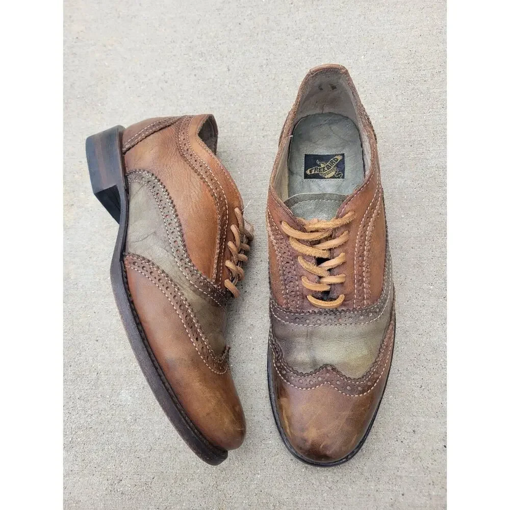 Freebird King Brown & Green Leather Oxford Wingtip Lace Up Shoes Mens 9